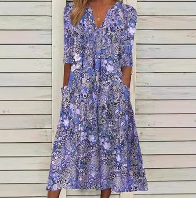 Lerina™ | Floral V-Neck Midi Dress