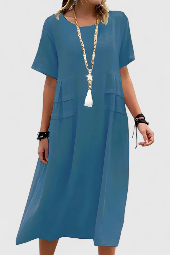 Aurelia™ | Loose Short-Sleeve Pocket Midi Dress