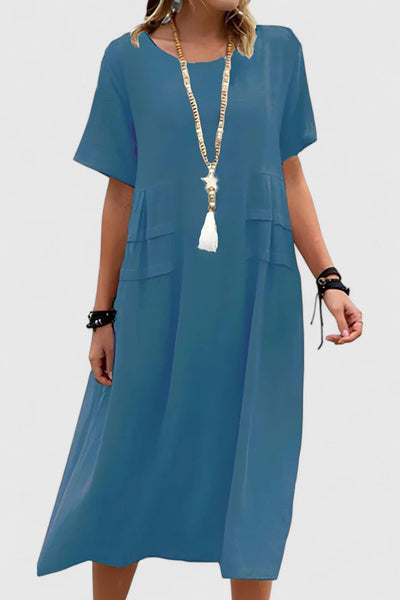 Aurelia™ | Loose Short-Sleeve Pocket Midi Dress