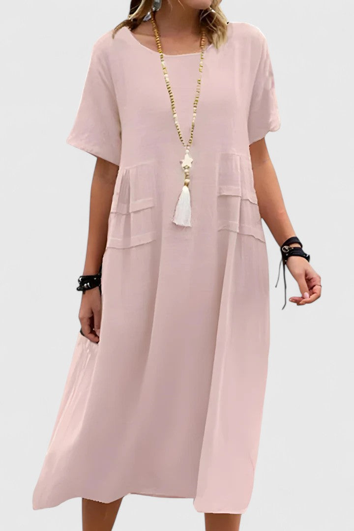 Aurelia™ | Loose Short-Sleeve Pocket Midi Dress
