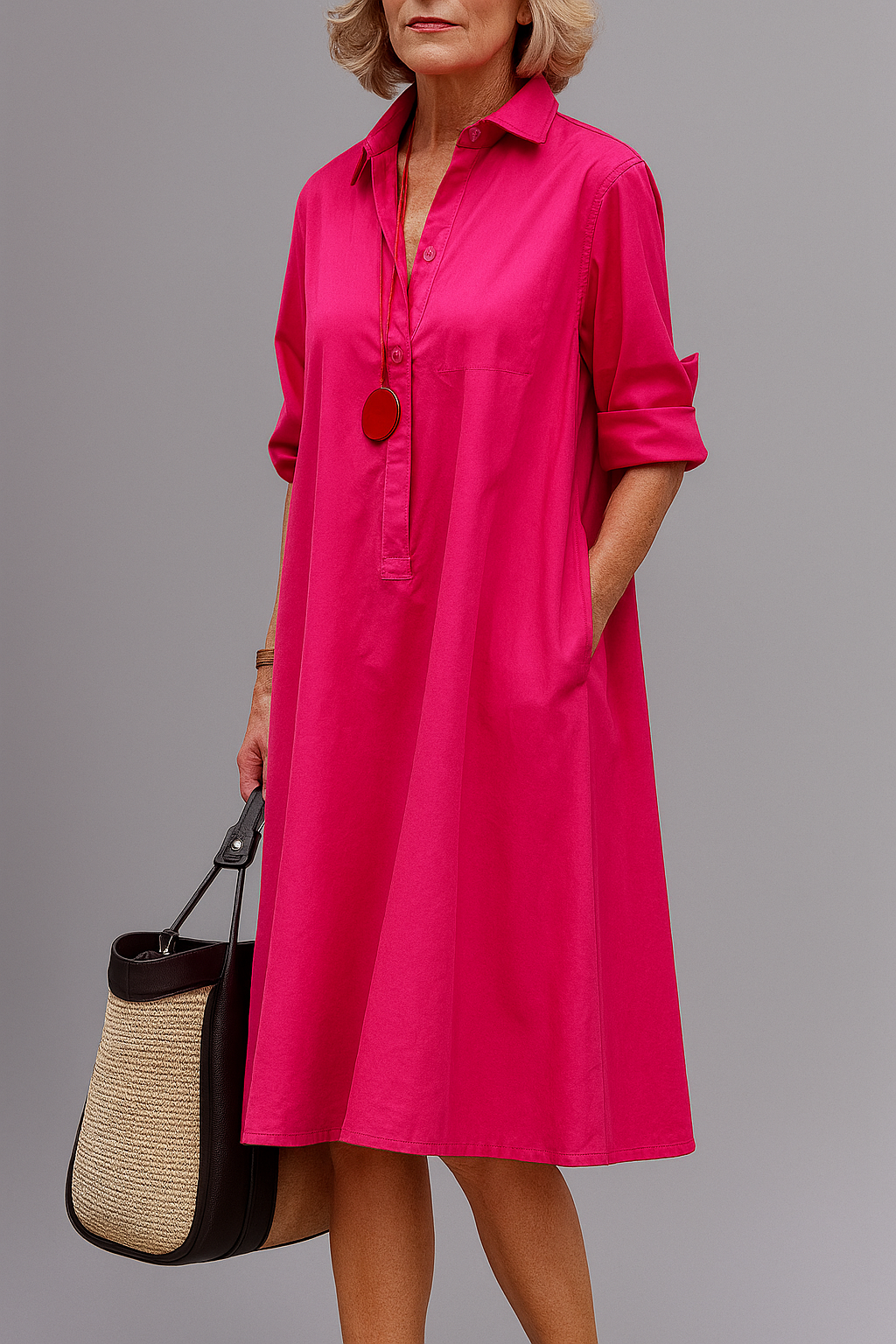 Maren™ | Fuchsia A-Line Shirt Dress