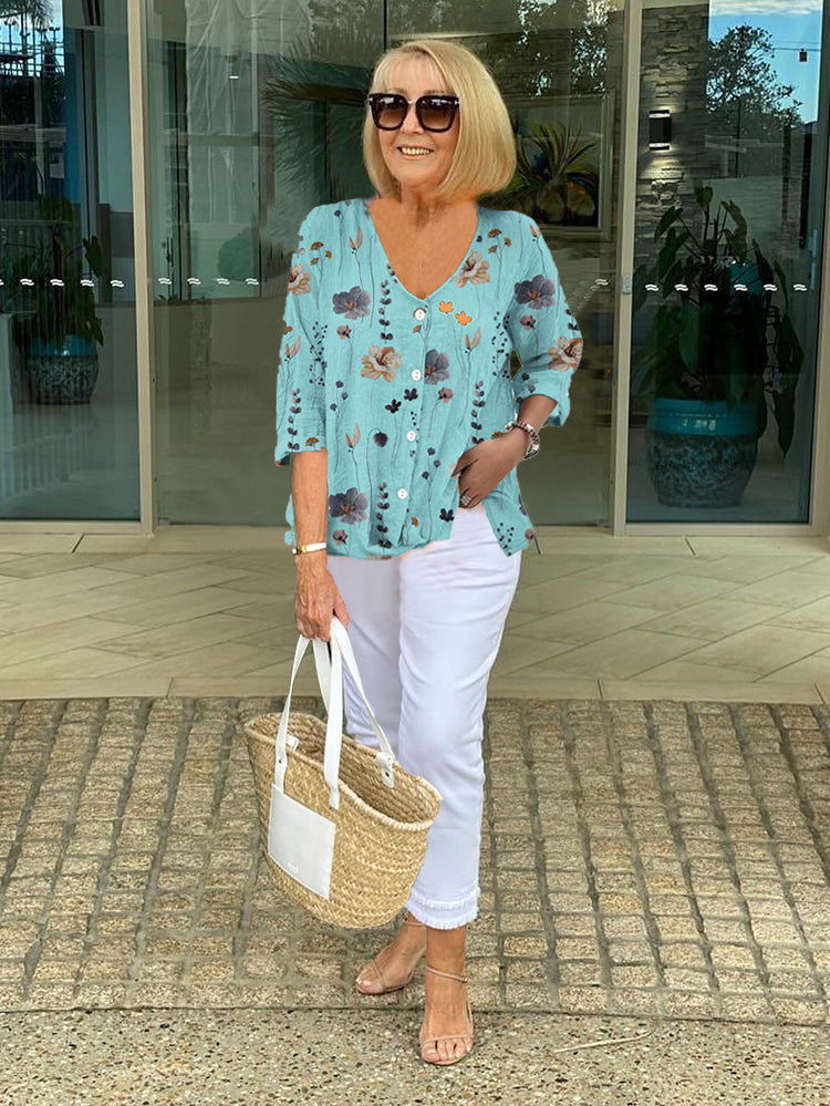 Solvane™ | Relaxed Floral V-Neck Blouse