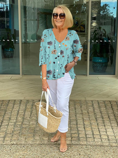 Solvane™ | Relaxed Floral V-Neck Blouse