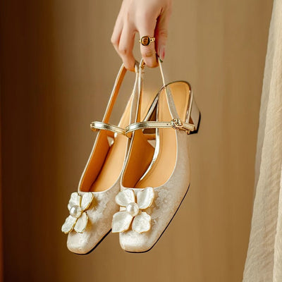 Dionne™ | Pearl Floral Strap Heels