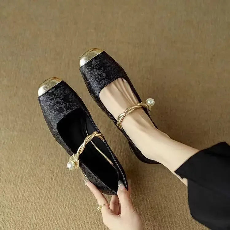 Clarinda™ | Pearl Accent Brocade Flats