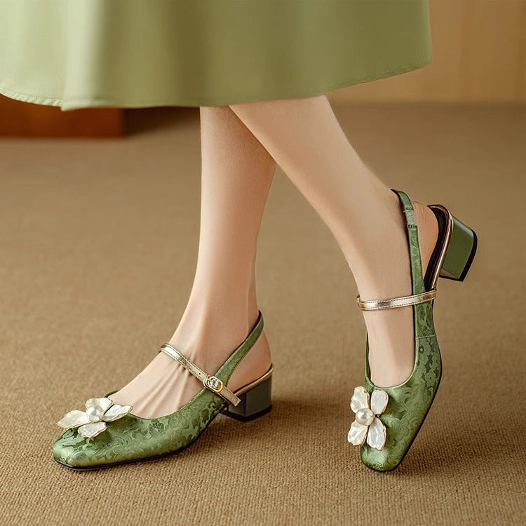 Dionne™ | Pearl Floral Strap Heels
