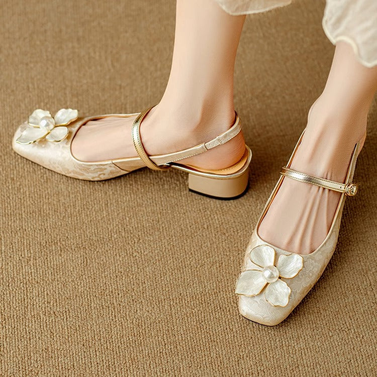 Dionne™ | Pearl Floral Strap Heels