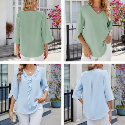 Eveliora™ | Ruffled V-Neck Blouse