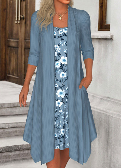 Serenelle™ | Floral Layered Cardigan Midi Dress