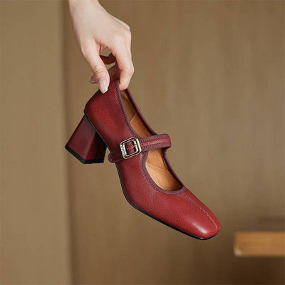 Claudine™ | Retro Buckle Block Heel Pumps
