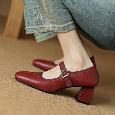 Claudine™ | Retro Buckle Block Heel Pumps