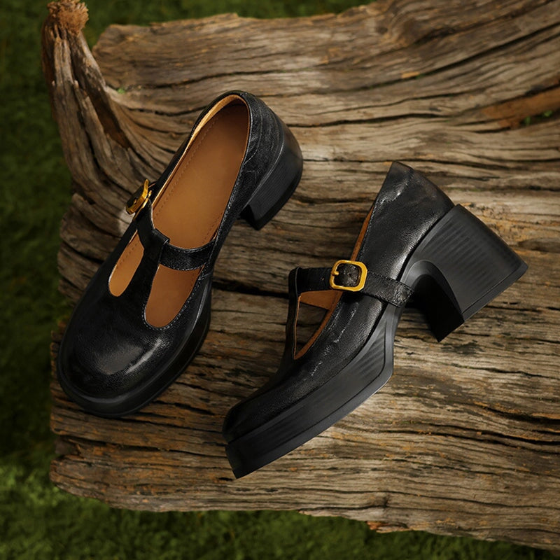 Delyse™ | Retro Platform Buckle Shoes