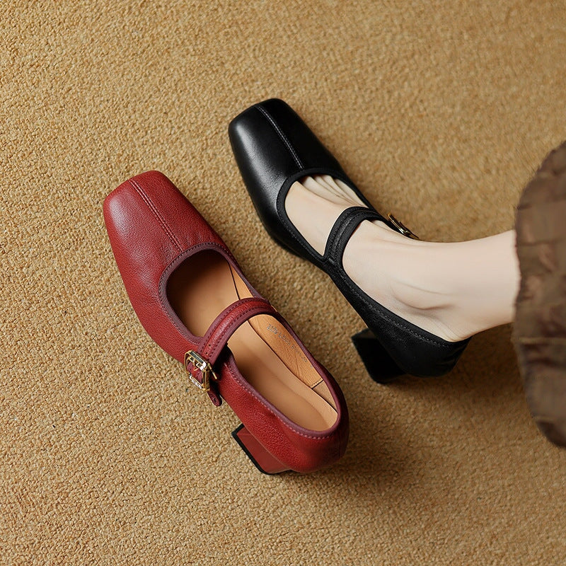 Claudine™ | Retro Buckle Block Heel Pumps