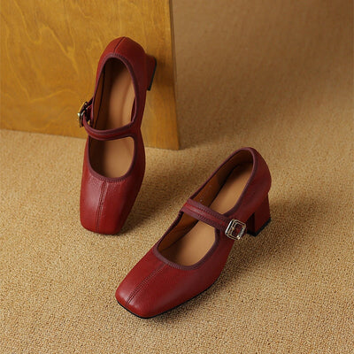 Claudine™ | Retro Buckle Block Heel Pumps