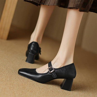 Claudine™ | Retro Buckle Block Heel Pumps