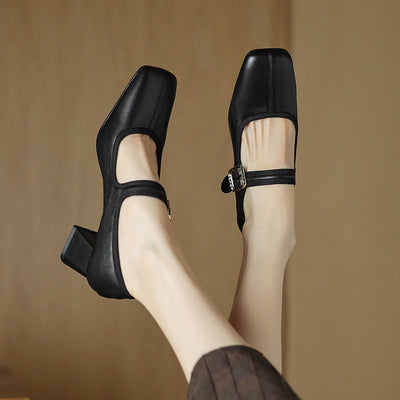 Claudine™ | Retro Buckle Block Heel Pumps
