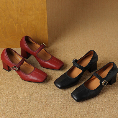 Claudine™ | Retro Buckle Block Heel Pumps