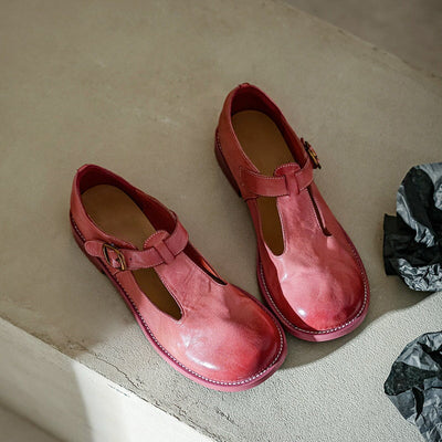 Sylviane™ | Retro Buckle T-Strap Leather Flats
