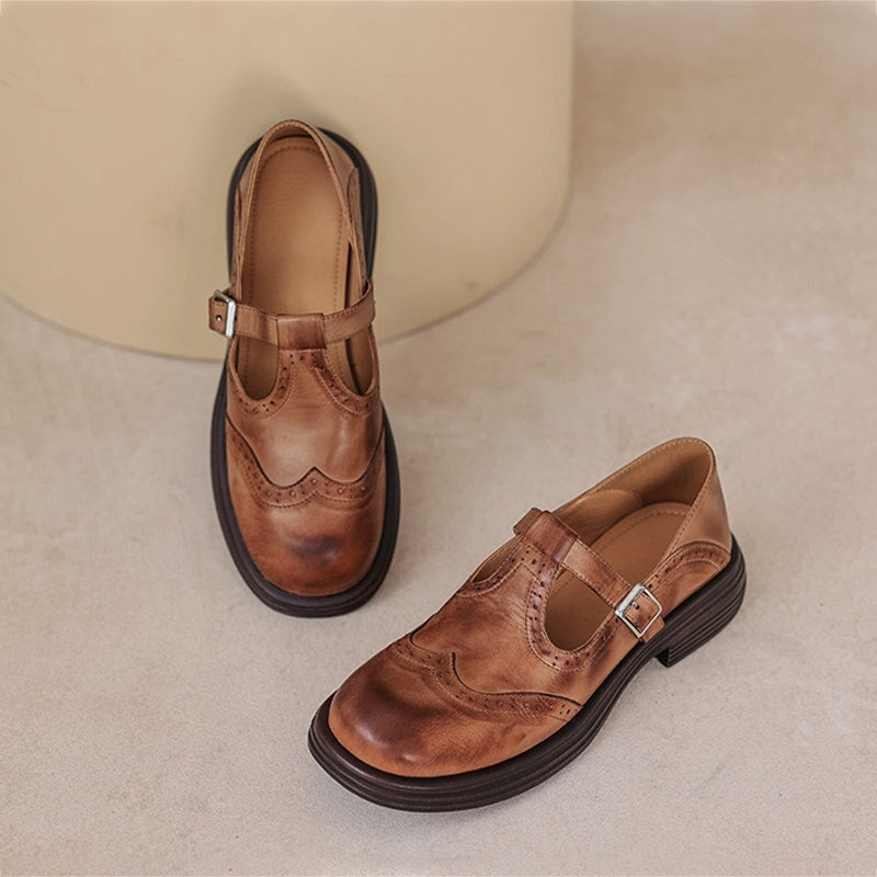 Averly™ | Vintage Leather Buckle Flats
