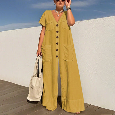 Serelina™ | Button-Front Wide-Leg Jumpsuit