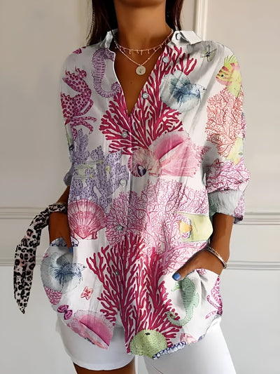 Averine™ | Floral Button-Front Blouse